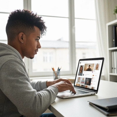 Person using a laptop to interact with social media, demonstrating authentic engagement and community building