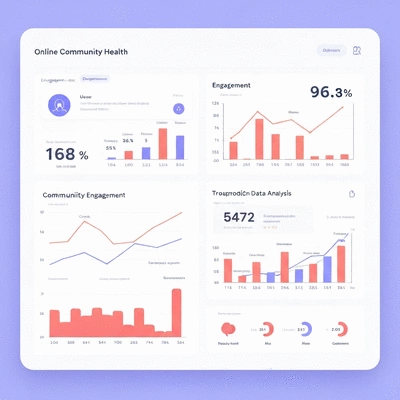 Digital dashboard showing various engagement metrics, charts, and graphs, no text, no words, no typography, clean image