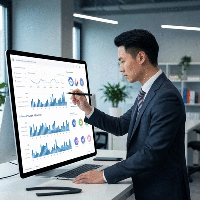 Person analyzing influencer growth metrics on a digital dashboard