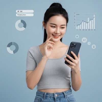 Influencer creating engaging video content on a smartphone, with charts and graphs indicating monetization success in the background, no text, no words, no typography, 8K, clean image