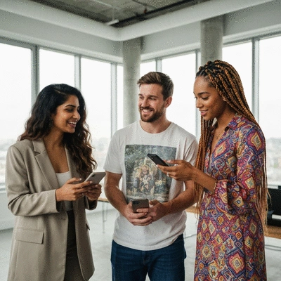 Diverse group of influencers collaborating on social media content