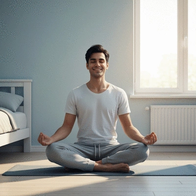 Person taking a digital detox, meditating in a calm environment away from screens, illustrating mental wellness