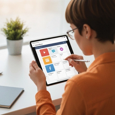 Person planning content on a digital calendar with various content types represented