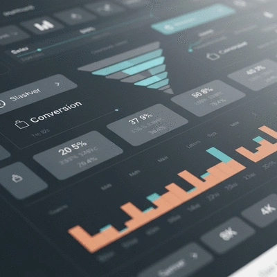 Modern dashboard showing a sales funnel with conversion rates and analytics
